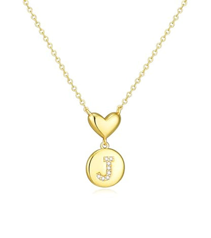 Howoo 14K Gold Plated Initial Necklace for Women Heart Necklace for Women Round Zircon Letter Pendant Plated Adjustable Necklaces Birthday Galentines Valentine Gifts Jewelry - color: J, style: style 1