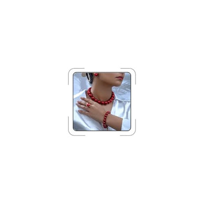 Prom Jewelry Set for Women Pearl Jewelry Sets Pearls Necklace Earrings Bracelet Ring Sets Faux Pearls Bridesmaid Bridal Wedding Prom Outfits Jewelry Sets - color: Red
