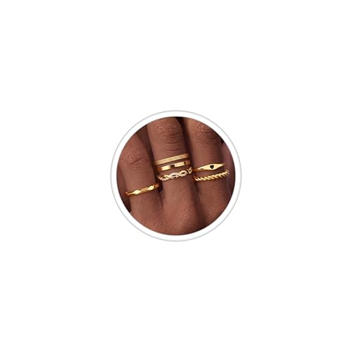 JeryWe 6 Pcs Stainless Steel Rings for Women Set Knuckle Rings Stackable Simple Carve Heart Wedding Bands Engagement Promise Eternity Bands Thumb Rings for Women - color: 14K Gold Plated