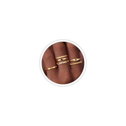 JeryWe 6 Pcs Stainless Steel Rings for Women Set Knuckle Rings Stackable Simple Carve Heart Wedding Bands Engagement Promise Eternity Bands Thumb Rings for Women - color: 14K Gold Plated