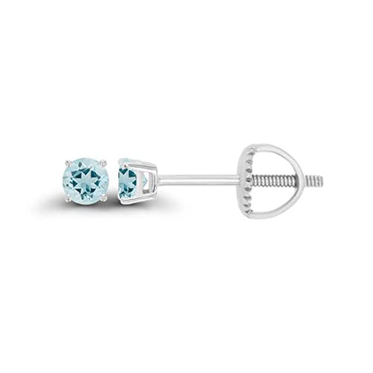 14K Gold Plated 925 Sterling Silver Hypoallergenic 3mm Round Genuine Birthstone Solitaire Screwback Stud Earrings - color: Aquamarine