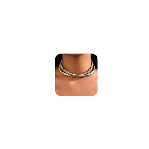 Chunky Gold Choker Necklace for Women, 14K Gold Plated Snake Chain Statement Necklace Triple Twsited Layered Choker Necklaces Jewelry Gifts - style: 2 LAYER/14K GOLD&SILVER