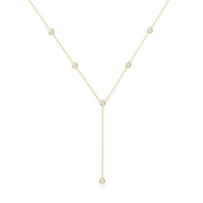 Foxgirl Lariat Gold Necklace for Women, Dainty Long Necklace 14k Gold Plated/Silver Y-Shaped Pendant Necklace Trendy Layered Cz Beaded Chain Drop Necklaces Simple Gold Jewelry For Women Gift | Layered Beaded Drop Design, Long Y-Shaped Chain for Wedding or