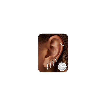Tungary Small Gold Hoop Earrings for Women Huggie CZ Hoops Earring Stacks | Hypoallergenic Earing Hoops for Sensitive Ears, Earrings Stack Set for Cartilage, Secure Clasp, Silver/Black/14K Gold Plated - color: Silver-Sterling Silver Post
