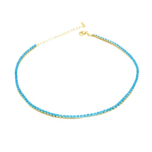 Boho Turquoise Beaded Necklace with Extender Chain Dainty Adjustable Gemstone Choker for Women Summer Beach Accessory-Gift Ready