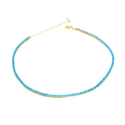 Boho Turquoise Beaded Necklace with Extender Chain Dainty Adjustable Gemstone Choker for Women Summer Beach Accessory-Gift Ready