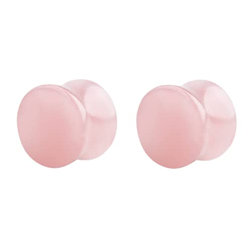 Pierced Owl - Rose Quartz Natural Stone Double Flared Plugs, Sold as a Pair - style: 10mm (00GA)