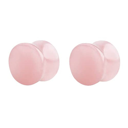 Pierced Owl - Rose Quartz Natural Stone Double Flared Plugs, Sold as a Pair - style: 14mm (9/16")