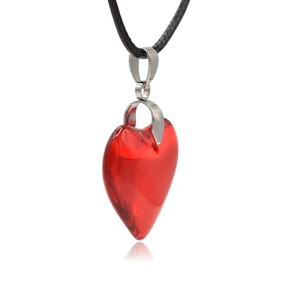 Large Red Semi-Transparent Solid Glass Heart Pendant Necklace - style: Small Red