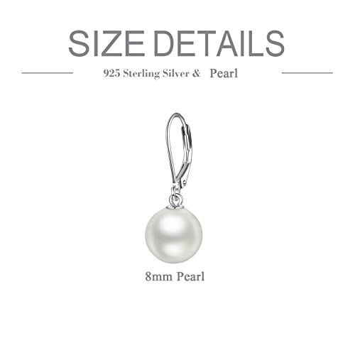 925 Sterling Silver Pearl Leverback Earrings Dangle Drop Jewelry Gifts for Women - style: Pearl