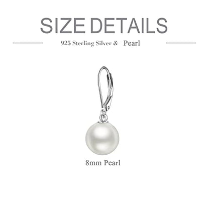 925 Sterling Silver Pearl Leverback Earrings Dangle Drop Jewelry Gifts for Women - style: Pearl