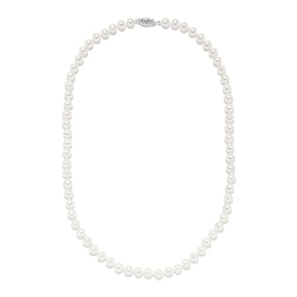 .925 Sterling Silver AAAA White Freshwater Cultured Pearl Silk-Knotted 18" Princess-Length Strand Necklace - Choice of Pearl Size