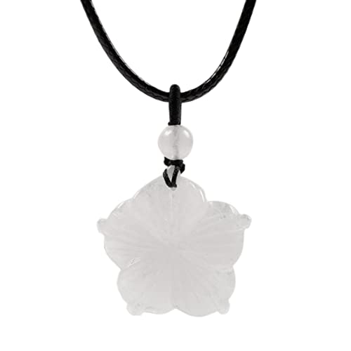 Justinstones Hand Carved Healing Crystals Gemstone Hawaii Flower Pendant Hand Weaving Wax Rope Necklace 22 inch - color: White Quartz