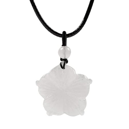 Justinstones Hand Carved Healing Crystals Gemstone Hawaii Flower Pendant Hand Weaving Wax Rope Necklace 22 inch - color: White Quartz