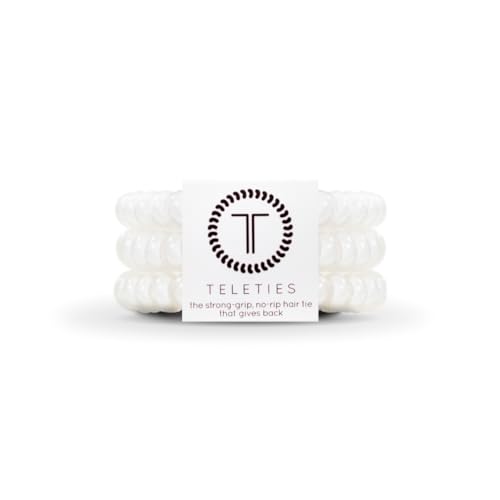 TELETIES - Spiral Hair Coils - Ponytail Holder Hair Ties for Women - Phone Cord Hair Ties - Strong Grip, No Rip, Water Resistant, No Crease Hair Tie Coils - 3 pack (Small, Coconut White) - color: Coconut White