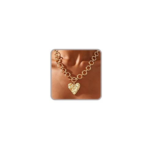 Sora Tuki Gold Chunky Necklace for Women Trendy Big Silver Statement Necklace Large Heart Hollow Square Necklaces Bold Thick Chain OT Toggle Necklaces Boho Chunky Jewelry - color: Style 1 - Gold-Heart