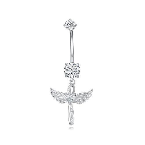 Belly Button Rings 925 Sterling Silver Belly Piercing Jewelry Hypoallergenic Navel Rings Gifts for Women - style: Angel Wings