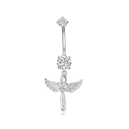 Belly Button Rings 925 Sterling Silver Belly Piercing Jewelry Hypoallergenic Navel Rings Gifts for Women - style: Angel Wings