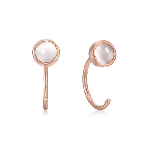 CHIC & ARTSY 925 Sterling Silver Half Hoop Earrings for Women, Dainty Huggie Hoops with Synthetic Opal, Moonstone, CZ & Gemstones, Lightweight Comfort Fit Everyday Elegant Jewelry - color: Synthetic Moonstone/Rose Gold Plated Silver