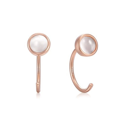 CHIC & ARTSY 925 Sterling Silver Half Hoop Earrings for Women, Dainty Huggie Hoops with Synthetic Opal, Moonstone, CZ & Gemstones, Lightweight Comfort Fit Everyday Elegant Jewelry - color: Synthetic Moonstone/Rose Gold Plated Silver