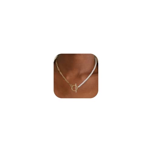 Dainty Pearl Necklace for Women Gold Plated Bridal Wedding Jewelry Trendy Cute Lariat Pearl Pendant Drop Charm Choker Stackable Necklace Gift for Women Mom Sister Daughter - color: F.Chain Pearl