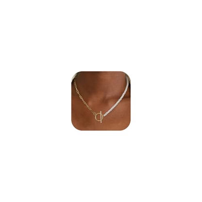 Dainty Pearl Necklace for Women Gold Plated Bridal Wedding Jewelry Trendy Cute Lariat Pearl Pendant Drop Charm Choker Stackable Necklace Gift for Women Mom Sister Daughter - color: F.Chain Pearl