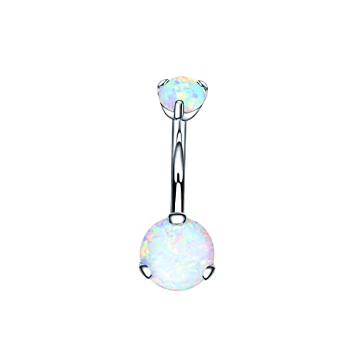 VOJO G23 Titanium Belly Button Rings Cubic Zircon Opal Hypoallergenic Threaded 14G Diamond Navel Body Piercing Jewelry Birthstone for Women - color: Claw White Opal