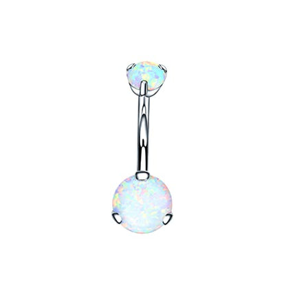 VOJO G23 Titanium Belly Button Rings Cubic Zircon Opal Hypoallergenic Threaded 14G Diamond Navel Body Piercing Jewelry Birthstone for Women - color: Claw White Opal