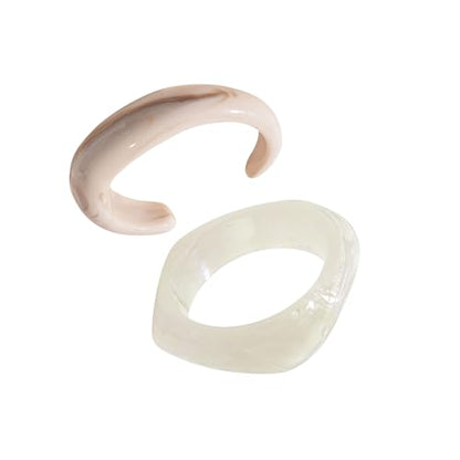 2PCS Chunky Acrylic Bracelet for Women Large Square Resin Cuff Vintage Open Bangle Bracelets Wide Geometric Jewelry - style: White+White