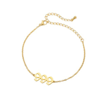 PAURO Women's Angel Number Bracelet Ankle Anklet Chain Adjustable | Stainless Steel, Minimalist Numerology Spiritual Statement Jewelry Gift - color: Gold 999, 8.3+2inch