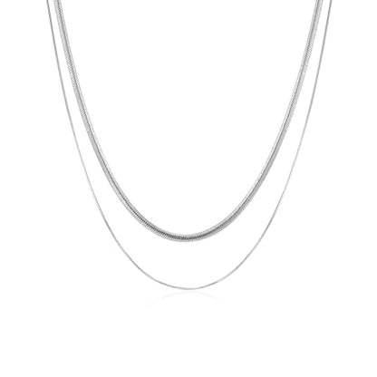 ARSIS 18K Gold Plated Herringbone Necklace Snake Chain Choker Dainty Layered Hypoallergenic Jewelry Gift for Women - color: Silver Double Layer