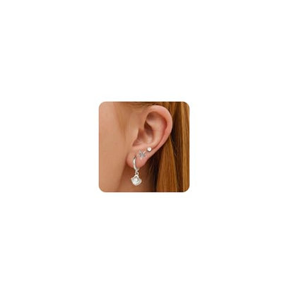 14K Gold Hoop Dangle Stud Earrings Surgical Steel Helix Piercing | Hypoallergenic,Cubic Zirconia,3 Pairs Huggie Hoop Set for Women,Dangle Stud,Cartilage Tragus Conch Earring,Jewelry Gift - color: L2-Silver Shell & Pearl Earrings