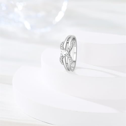 KUNSIR 925 Sterling Silver Rings Classic Cubic Zirconia Eternity Promise Statement Anniversary Wedding Bands Engagement Rings for Women Infinity Forever Love Ring Size 7-9 - style: Luxury Infinity Ring
