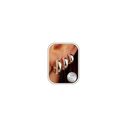 5mm Chunky Hoop Earrings Set, 3 Pairs Durable Bold Small Gold Hoop Earrings, Hypoallergenic 925 Silver Post Huggie Hoops, Lightweight Stacked-Style Thick Hoops Earring for Women - color: Silver, size: 9/11/13mm