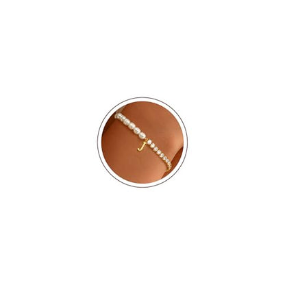 Ritach Gold Bracelets for Women Girls - 14K Gold Plated Freshwater Pearl Bracelet Dainty Gold Initial CZ Tennis Bracelets for Women Girls Pearl Jewelry Birthday Wedding Bridesmaid Gifts - style: J