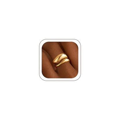 ZOERAY Chunky Gold Rings for Women Non Tarnish 14K Gold Plated Stackable Rings for Women Pinky Thumb Statement Engagement Eternity Wedding Band Ring Set Waterproof Gold Jewelry Rings Gifts Size 6-10