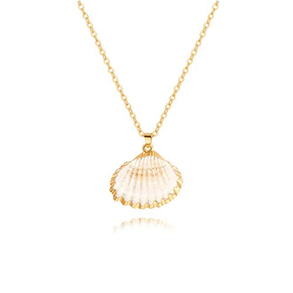 Natural Seashell Shell Scallop Pendant Choker Necklace Adjustable 18K Gold Plated Cable Chain Handmade Jewelry for Women Girls - style: Scallop