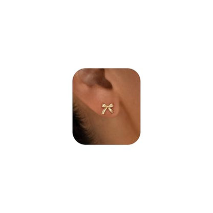 Stud Earrings for Women- 14K Gold/White Gold Plated/Black Bow Dragon Softball Snake Bat Stud Earrings - color: Ribbon bow