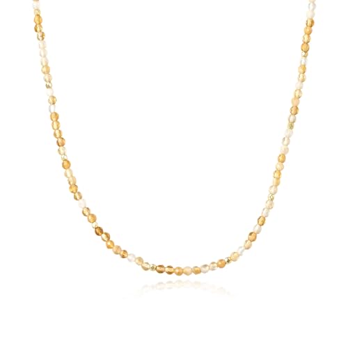 ARSIS Genuine Beaded Gemstone Necklace for Women, Colorful Natural Stone Handmade Bead Choker, Personalized Birthstone Necklace, Boho Summer Beach Necklace Layering Stackable Jewelry Gift - color: Citrine (November)