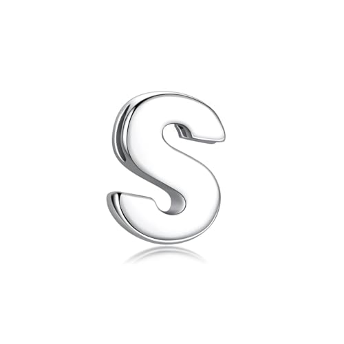 CANDYFANCY Initial Pendant 925 Sterling Silver Letters Personalized Alphabet Pendant Fit 1mm Box Chain - color: Alphabet S Pendant