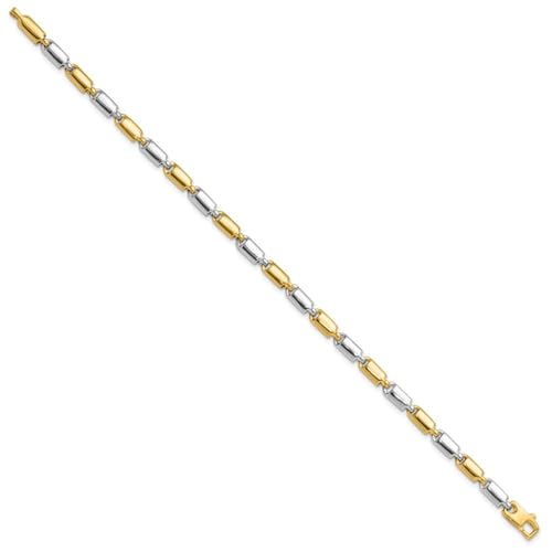 Diamond2Deal 14K Two-tone Gold Polished Fancy Rectangular Link Chain Bracelet 7.5"