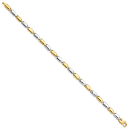 Diamond2Deal 14K Two-tone Gold Polished Fancy Rectangular Link Chain Bracelet 7.5"