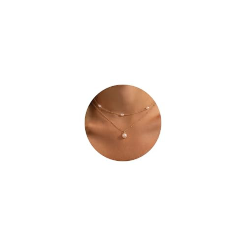 Plenky Pearl Necklaces for Women-14k Gold Plated Layered-Single Pearl Necklace Simple Pearl Choker Necklaces for Women Trendy Cute Gold Necklace Jewelry for Women Gifts - style: Double Pearl Necklace