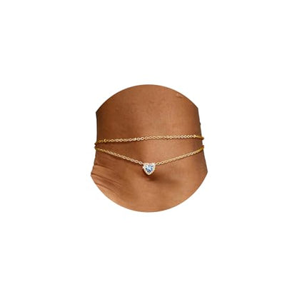 FindChic Bling Heart Birthstone Anklets Layered Beaded Ankle Bracelets for Women Gold/Black/Silver 12 Month Gem Colors Foot Chain Summer Jewelry for Girls, with Gift Box - color: Gold, style: 03. Mar.-Created Aquamarine