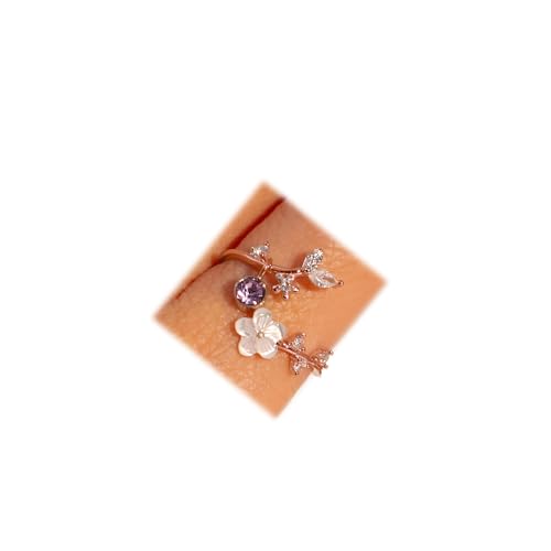 Birthstone Flower Rings For Women Non Tarnish Gemstone Cubic Zirconia Mother of Pearl Adjustable Size 7-11 Silver Rose 14K Gold Plated Birth Jewelry Gift For Birthday - color: Rose Gold, size: 06:LT Amethyst