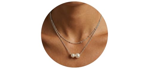14k Gold Plated Layered Cubic Zirconia Pendant Necklace for Women | Gold Plated Clover Necklaces Stackable Dainty Cubic Zirconia Pendant Necklace，Mother's Day, Thanksgiving Jewelry Trendy gifts - color: silvery, style: Style3