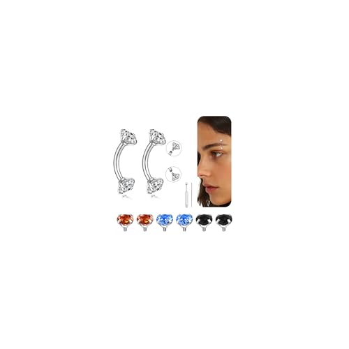 16G Eyebrow Piercing Jewelry 316L Stainless Steel | Internally Threaded CZ, 6-14MM, Multi-Purpose: Rook, Lip, Navel, Ear, For Women - style: 8MM