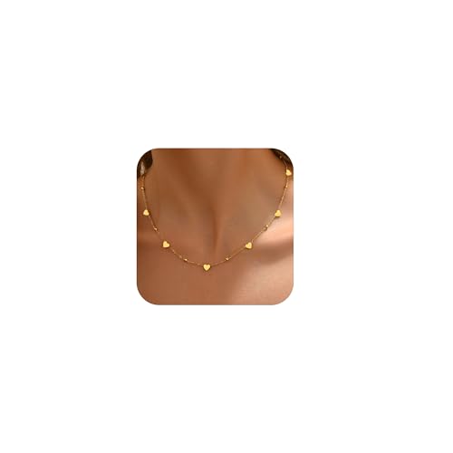 Gold Chain Necklace for Women 18K Gold Plated Dainty Star Cross Heart Cuabn Choker Chains Stainless Steel Trendy Jewelry Christmas Gifts - color: Heart-Gold