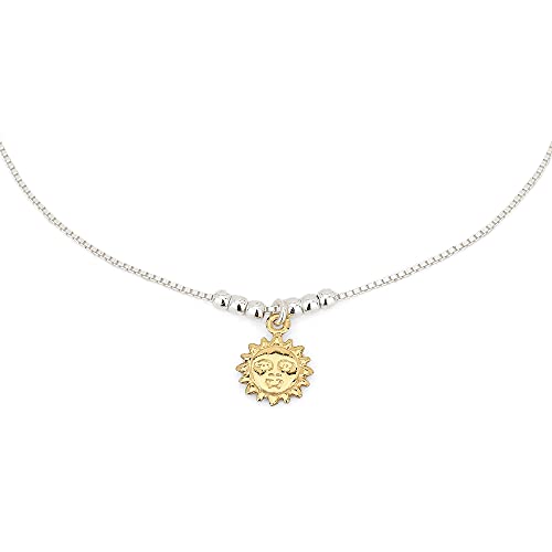 Vanbelle Sterling Silver Jewelry - Silver and Yellow Gold Plated 925 Stamp - Smiling-Sun Celestial Anklet - Stylish Beautifully Designed for Women - 9" Long + 1" Extender