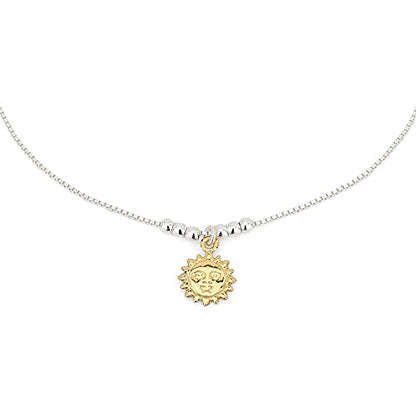 Vanbelle Sterling Silver Jewelry - Silver and Yellow Gold Plated 925 Stamp - Smiling-Sun Celestial Anklet - Stylish Beautifully Designed for Women - 9" Long + 1" Extender